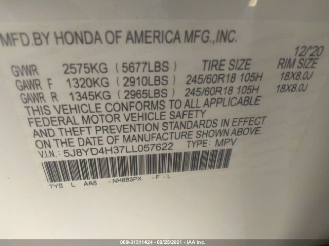 Photo 8 VIN: 5J8YD4H37LL057622 - ACURA MDX 