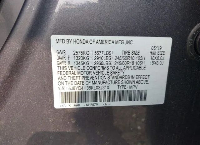 Photo 8 VIN: 5J8YD4H38KL032310 - ACURA MDX 