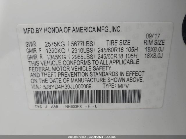 Photo 8 VIN: 5J8YD4H39JL000089 - ACURA MDX 