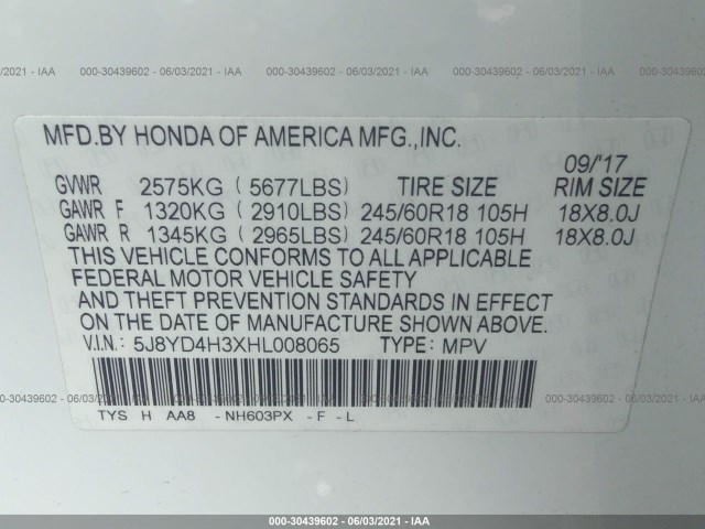 Photo 8 VIN: 5J8YD4H3XHL008065 - ACURA MDX 