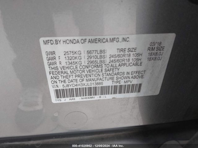 Photo 8 VIN: 5J8YD4H3XJL013885 - ACURA MDX 