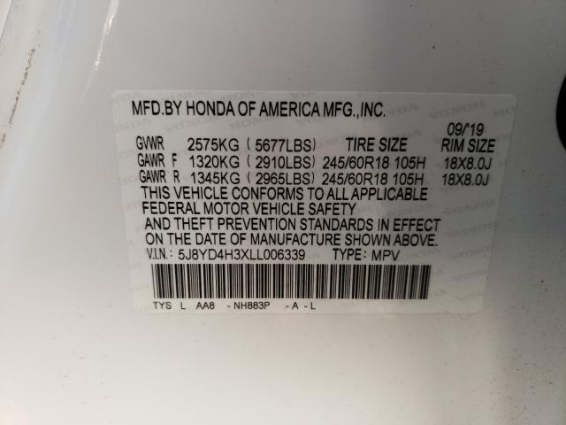 Photo 9 VIN: 5J8YD4H3XLL006339 - ACURA MDX 