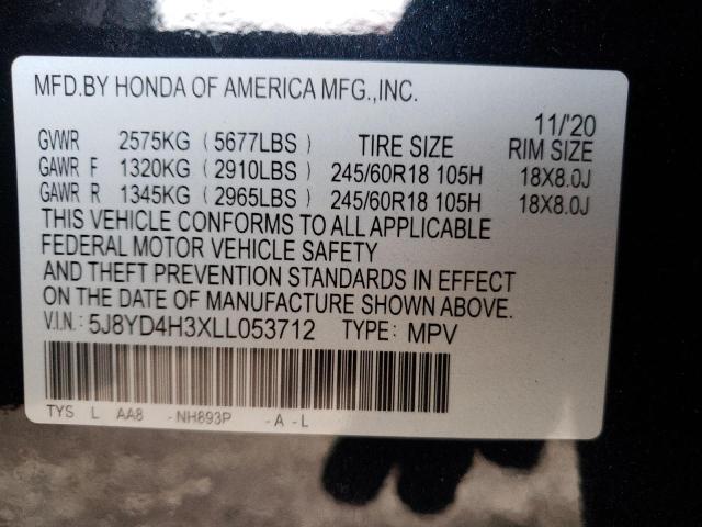 Photo 9 VIN: 5J8YD4H3XLL053712 - ACURA MDX 