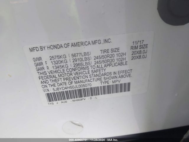 Photo 8 VIN: 5J8YD4H50JL005070 - ACURA MDX 