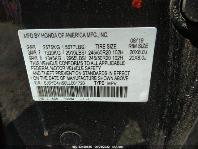 Photo 8 VIN: 5J8YD4H50LL001720 - ACURA MDX 