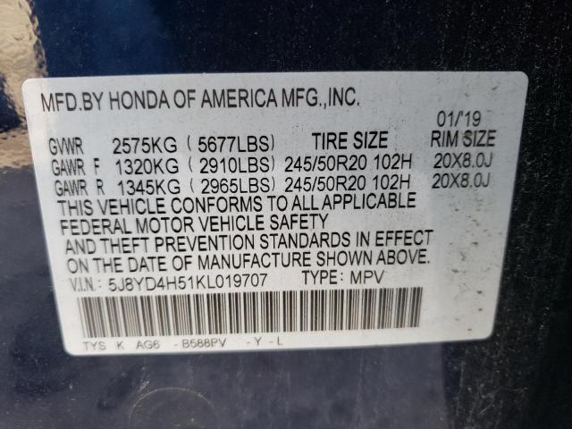 Photo 9 VIN: 5J8YD4H51KL019707 - ACURA MDX TECHNO 