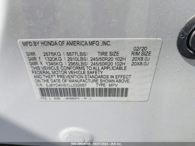 Photo 8 VIN: 5J8YD4H51LL022687 - ACURA MDX 