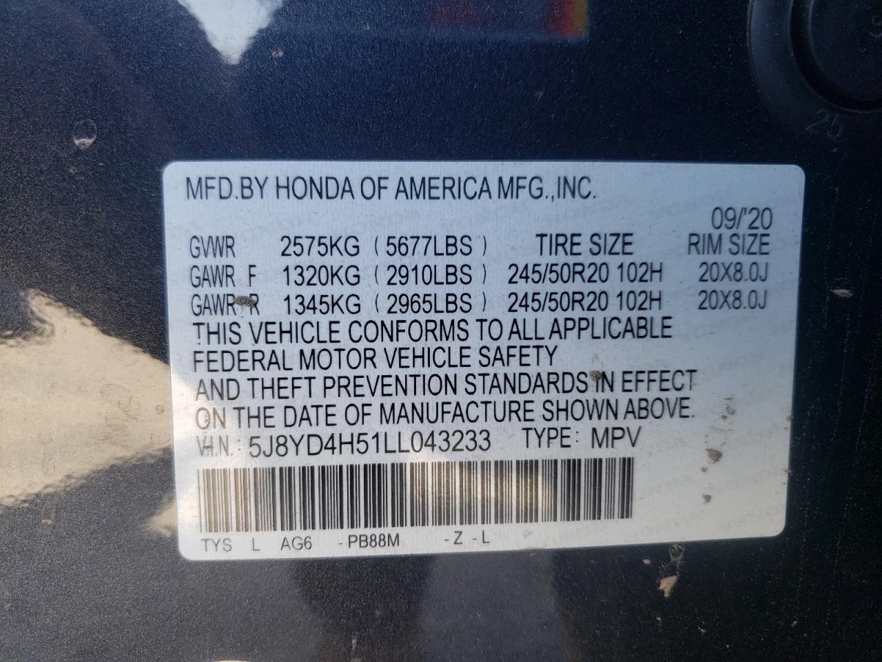 Photo 13 VIN: 5J8YD4H51LL043233 - ACURA MDX 