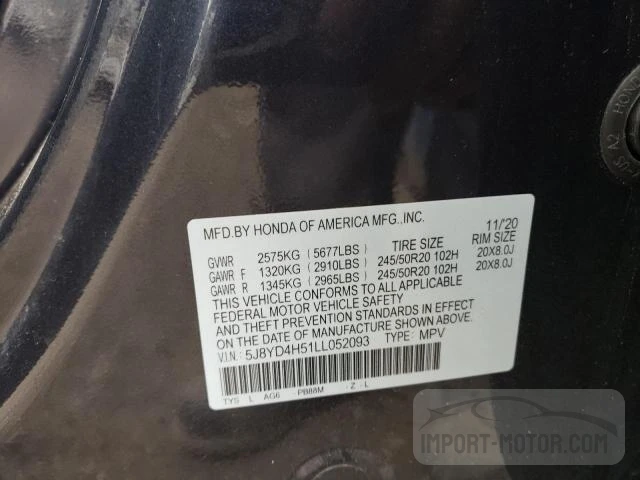 Photo 12 VIN: 5J8YD4H51LL052093 - ACURA MDX 