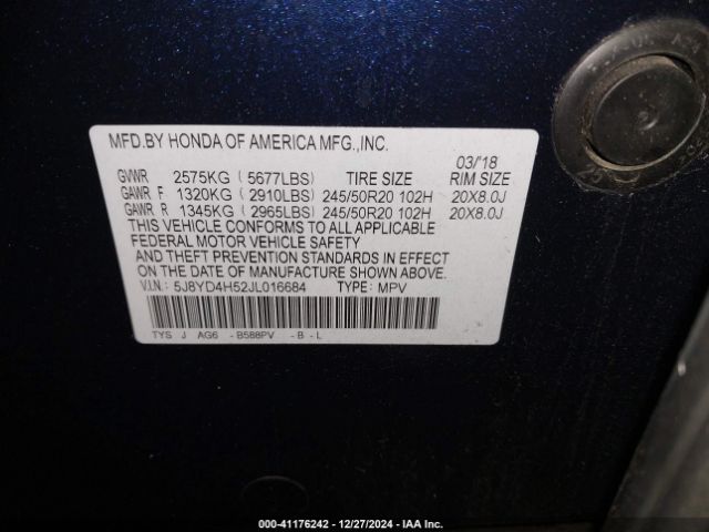 Photo 8 VIN: 5J8YD4H52JL016684 - ACURA MDX 