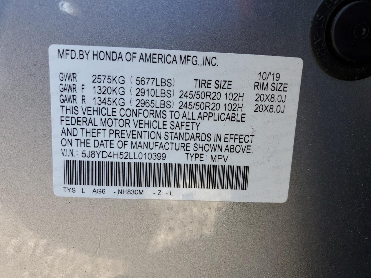 Photo 12 VIN: 5J8YD4H52LL010399 - ACURA MDX 