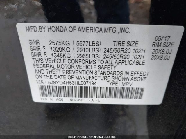 Photo 8 VIN: 5J8YD4H53HL007194 - ACURA MDX 