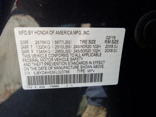 Photo 9 VIN: 5J8YD4H53KL023788 - ACURA MDX TECHNO 