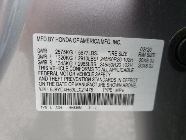 Photo 9 VIN: 5J8YD4H53LL021475 - ACURA MDX TECHNO 