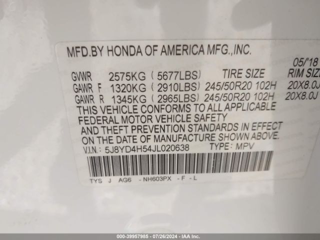 Photo 8 VIN: 5J8YD4H54JL020638 - ACURA MDX 