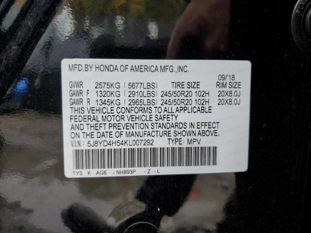 Photo 9 VIN: 5J8YD4H54KL007292 - ACURA MDX TECHNO 