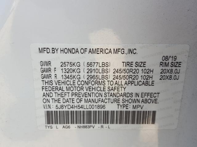 Photo 9 VIN: 5J8YD4H54LL001896 - ACURA MDX TECHNO 