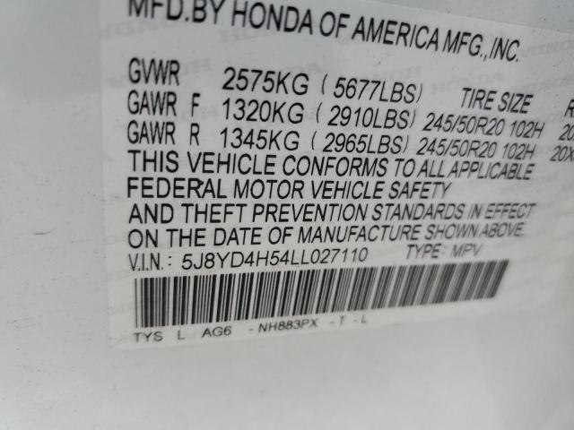 Photo 12 VIN: 5J8YD4H54LL027110 - ACURA MDX TECHNO 