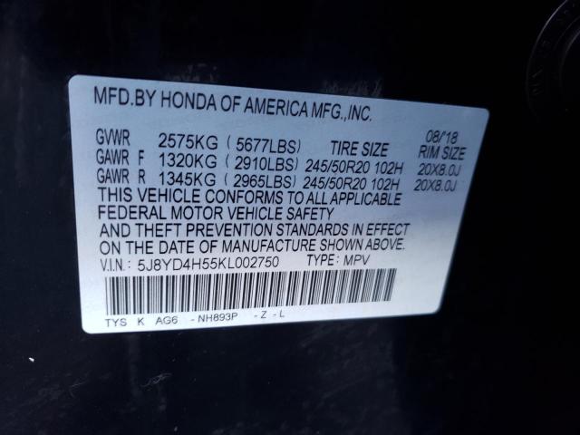 Photo 9 VIN: 5J8YD4H55KL002750 - ACURA MDX TECHNO 