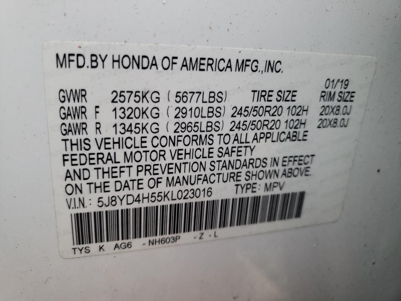 Photo 13 VIN: 5J8YD4H55KL023016 - ACURA MDX 