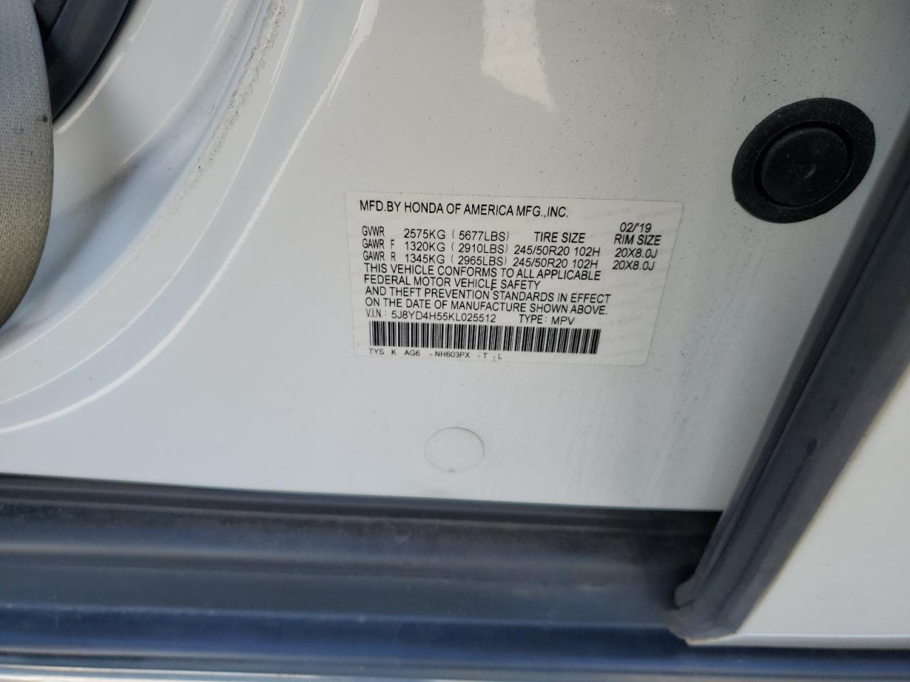 Photo 12 VIN: 5J8YD4H55KL025512 - ACURA MDX 