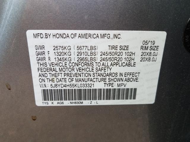 Photo 9 VIN: 5J8YD4H55KL033321 - ACURA MDX TECHNO 