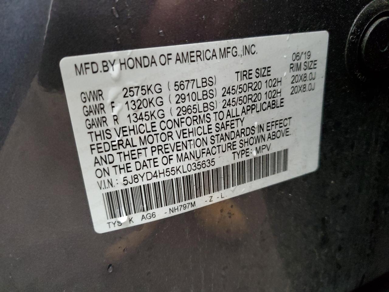 Photo 12 VIN: 5J8YD4H55KL035635 - ACURA MDX 