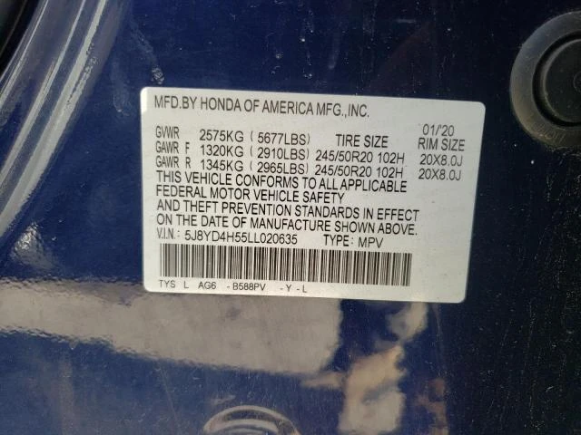 Photo 12 VIN: 5J8YD4H55LL020635 - ACURA MDX TECHNO 