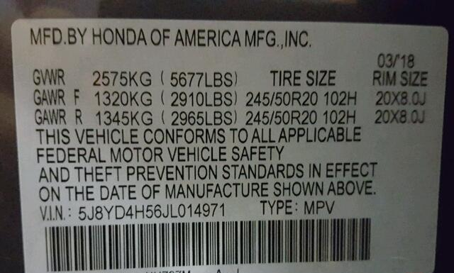 Photo 9 VIN: 5J8YD4H56JL014971 - ACURA MDX 