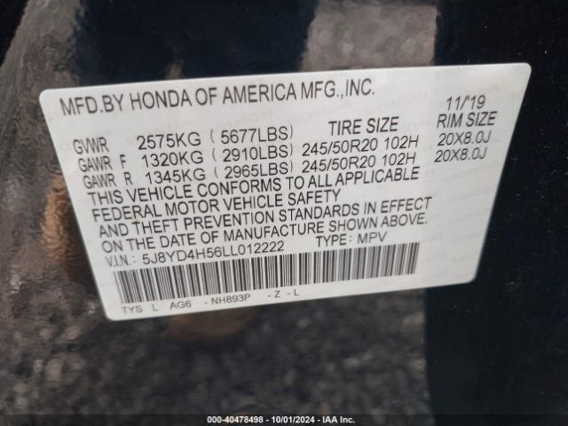 Photo 8 VIN: 5J8YD4H56LL012222 - ACURA MDX 