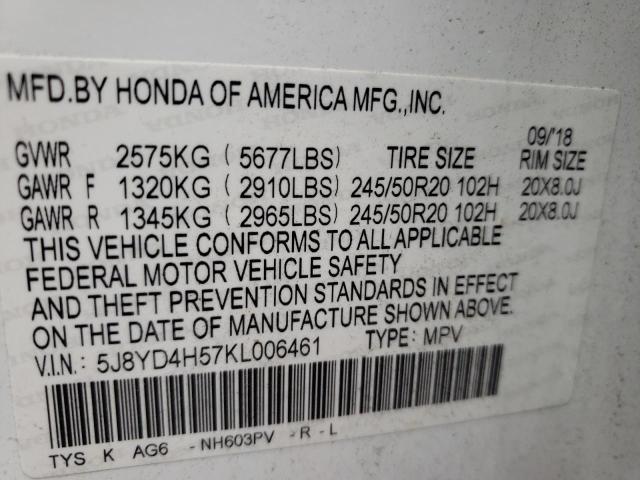 Photo 9 VIN: 5J8YD4H57KL006461 - ACURA MDX TECHNO 