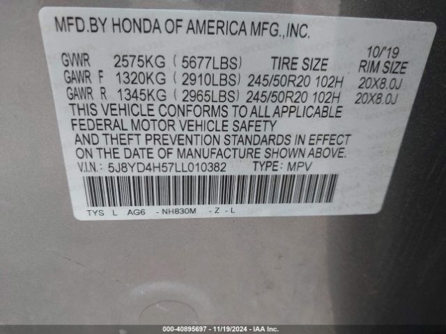 Photo 8 VIN: 5J8YD4H57LL010382 - ACURA MDX 