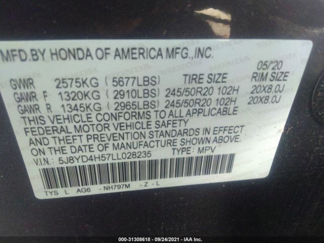 Photo 8 VIN: 5J8YD4H57LL028235 - ACURA MDX 