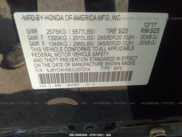 Photo 8 VIN: 5J8YD4H58JL007214 - ACURA MDX 