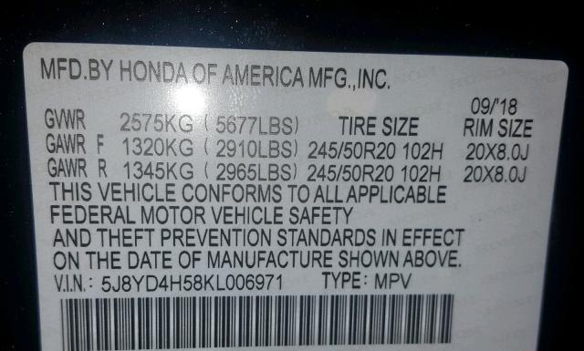 Photo 9 VIN: 5J8YD4H58KL006971 - ACURA MDX 