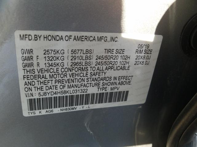 Photo 9 VIN: 5J8YD4H58KL031322 - ACURA MDX TECHNO 