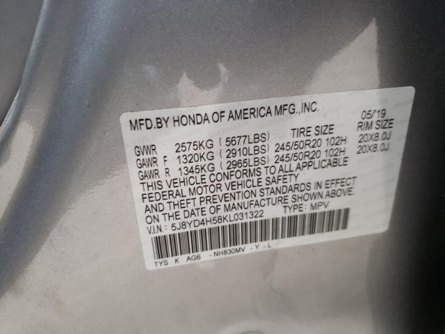 Photo 9 VIN: 5J8YD4H58KL031322 - ACURA MDX TECHNO 