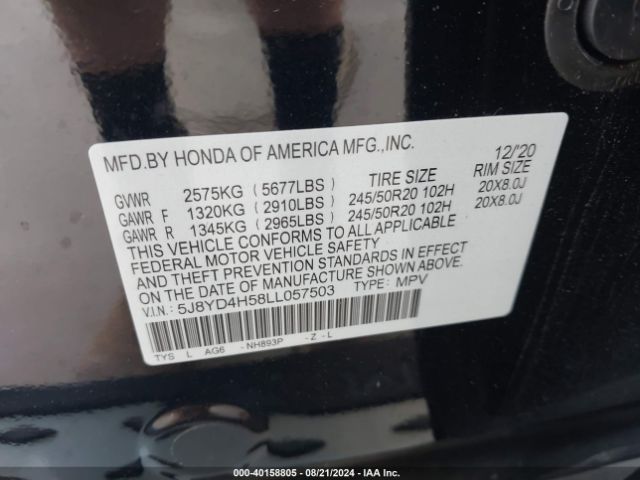 Photo 8 VIN: 5J8YD4H58LL057503 - ACURA MDX 