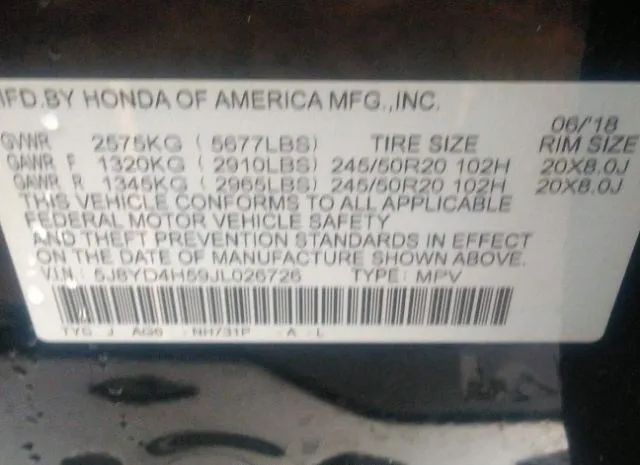 Photo 8 VIN: 5J8YD4H59JL026726 - ACURA MDX 