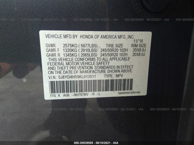 Photo 8 VIN: 5J8YD4H59KL013511 - ACURA MDX 