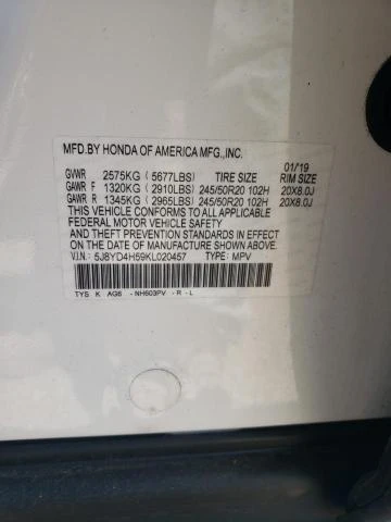 Photo 12 VIN: 5J8YD4H59KL020457 - ACURA MDX TECHNO 