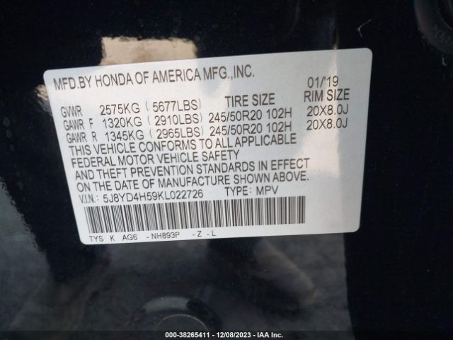 Photo 8 VIN: 5J8YD4H59KL022726 - ACURA MDX 