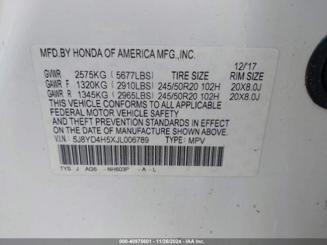 Photo 8 VIN: 5J8YD4H5XJL006789 - ACURA MDX 