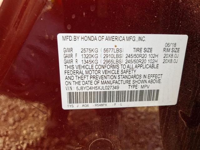 Photo 9 VIN: 5J8YD4H5XJL027349 - ACURA MDX TECHNO 