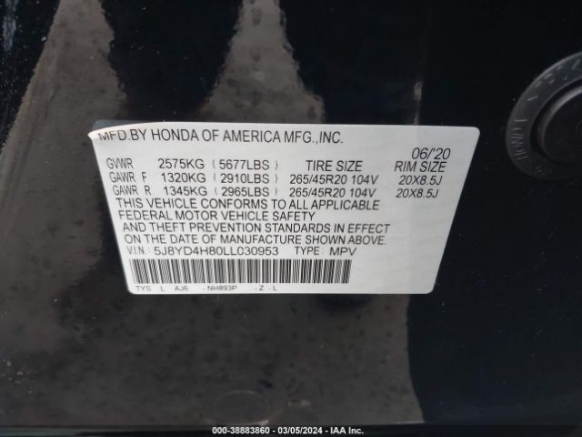 Photo 8 VIN: 5J8YD4H80LL030953 - ACURA MDX 