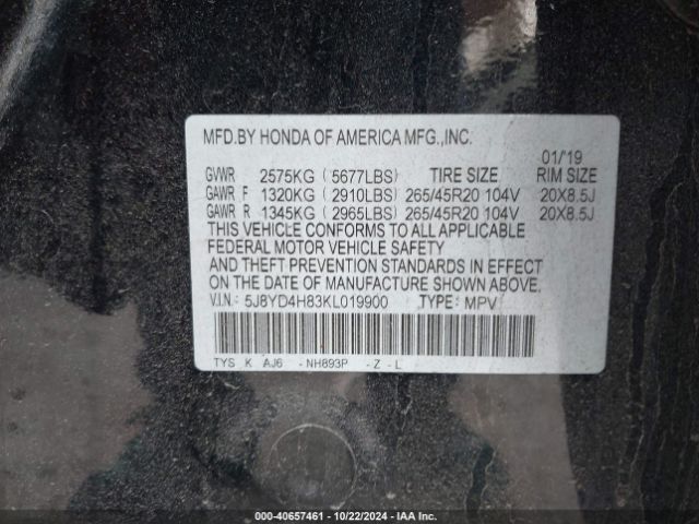 Photo 8 VIN: 5J8YD4H83KL019900 - ACURA MDX 