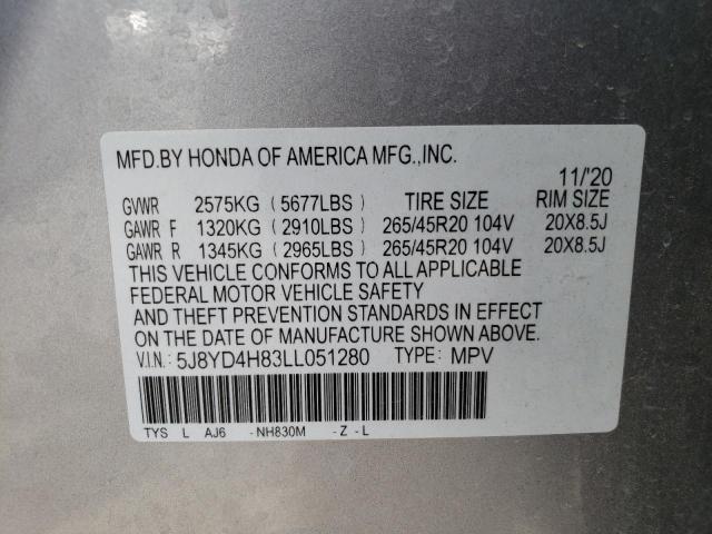 Photo 9 VIN: 5J8YD4H83LL051280 - ACURA MDX ADVANC 