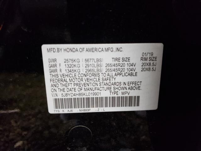 Photo 9 VIN: 5J8YD4H85KL019901 - ACURA MDX ADVANC 