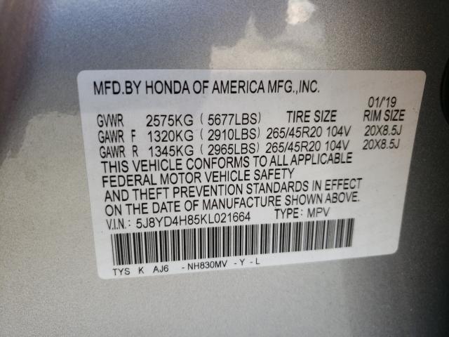 Photo 9 VIN: 5J8YD4H85KL021664 - ACURA MDX ADVANC 