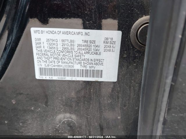 Photo 8 VIN: 5J8YD4H86KL003836 - ACURA MDX 